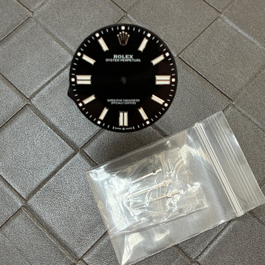 Authentic Black Dial & White Gold Hands for Oyster Perpetual 41mm (Reference 124300)