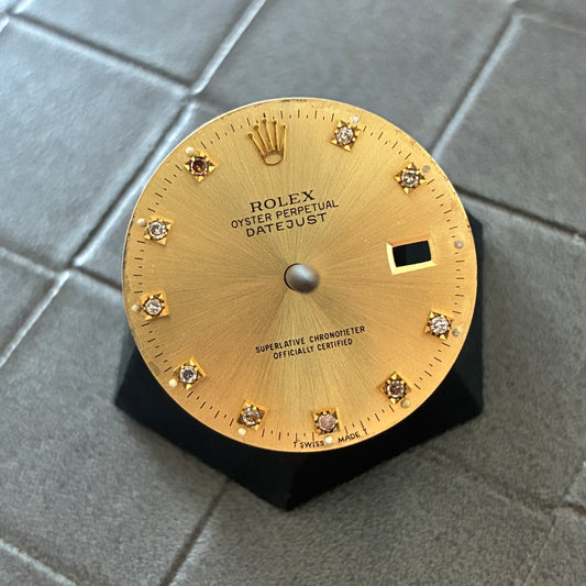 Damaged Authentic Champagne w/ Diamonds Index Dial for Rolex Datejust 36mm (Ref. 16018)