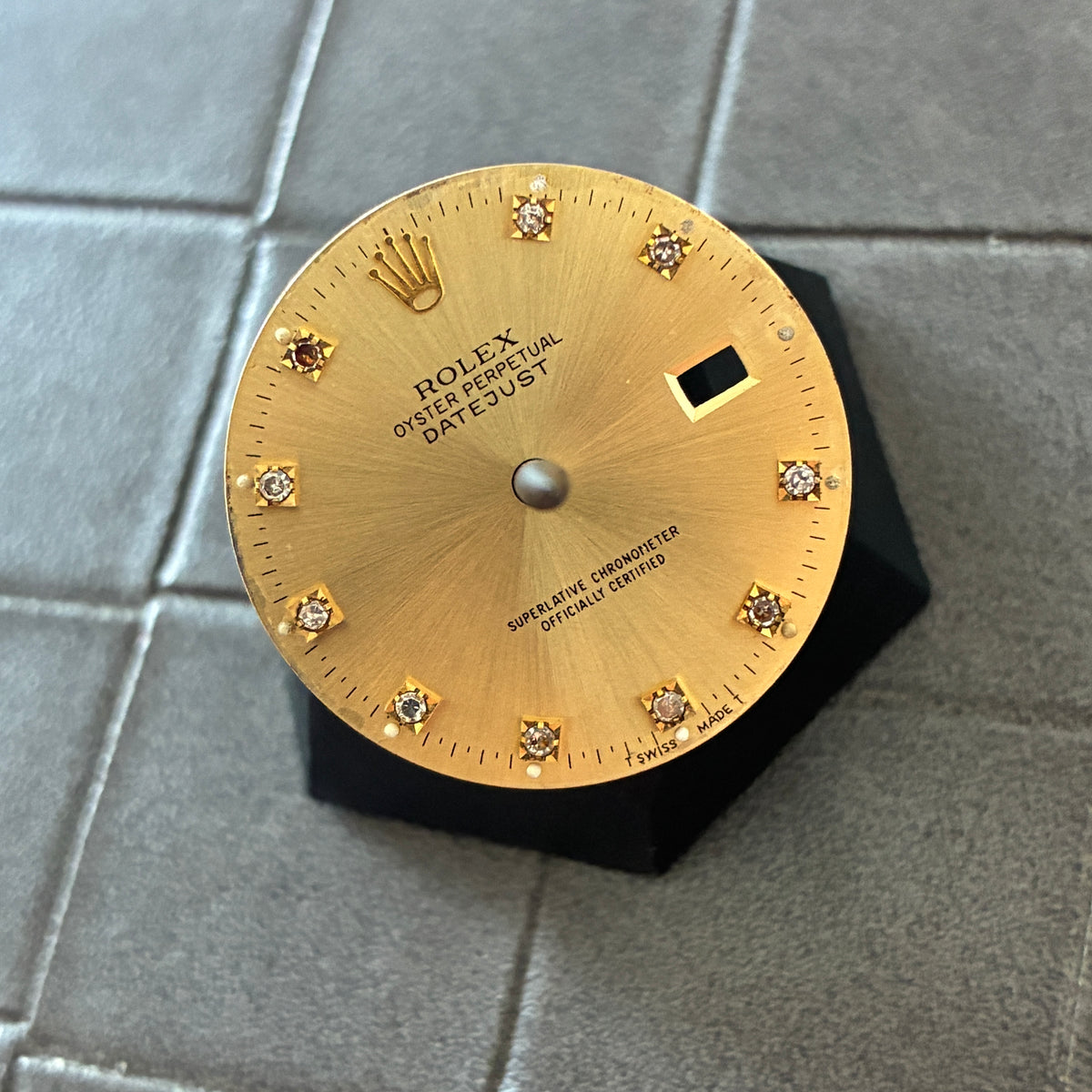 Damaged Authentic Champagne w/ Diamonds Index Dial for Rolex Datejust 36mm (Ref. 16018)